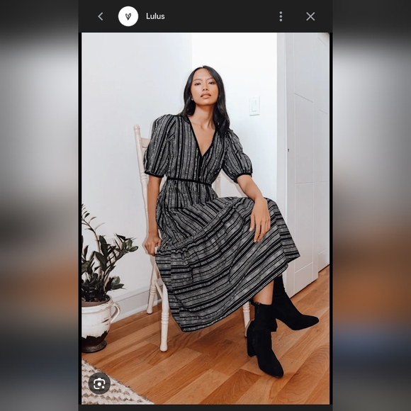 Lulu's Black Striped V-Neck Midi Dress - Picture 10 of 11